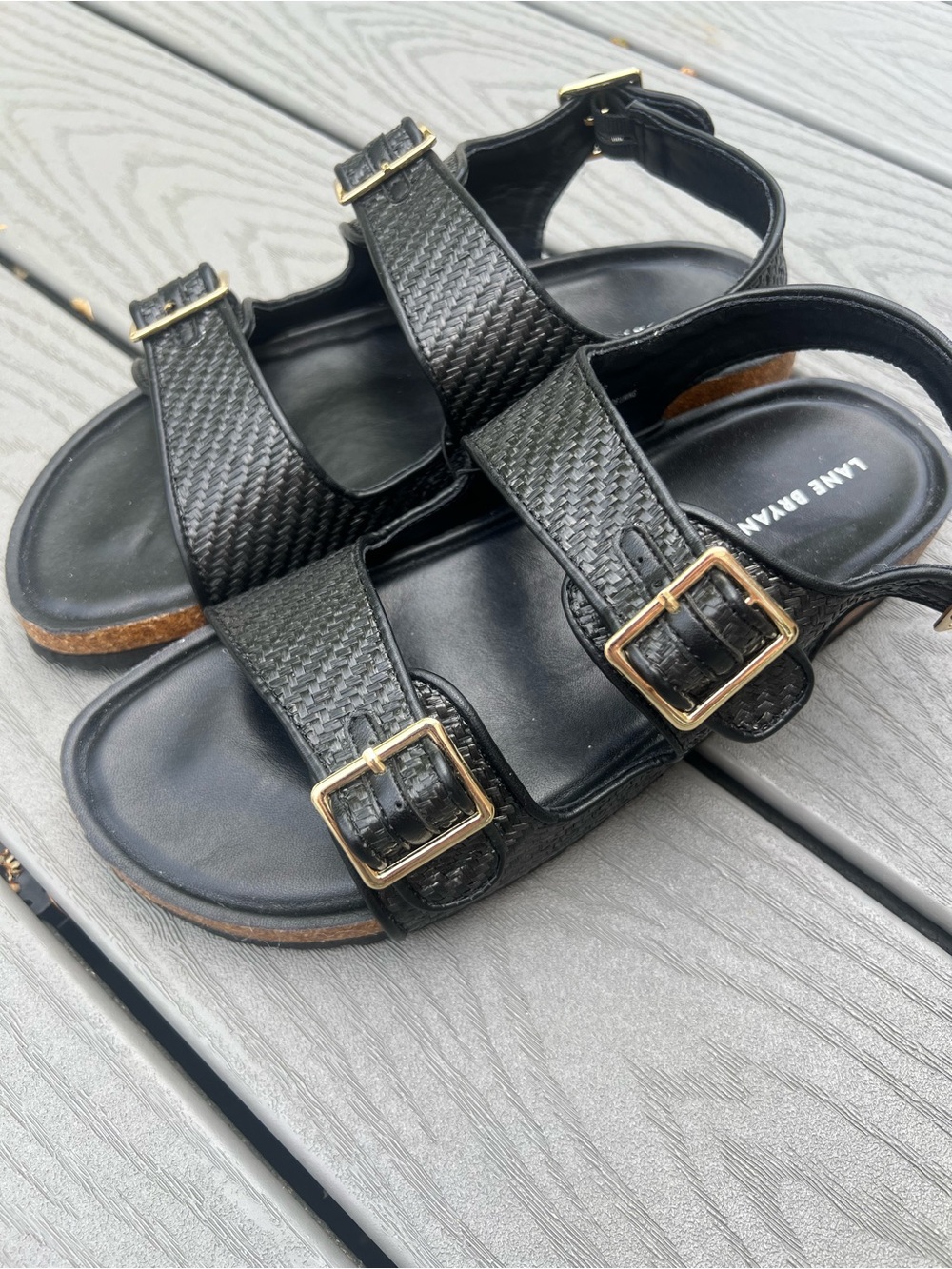 Lane Bryant Black Textured Double-Buckle Sandals